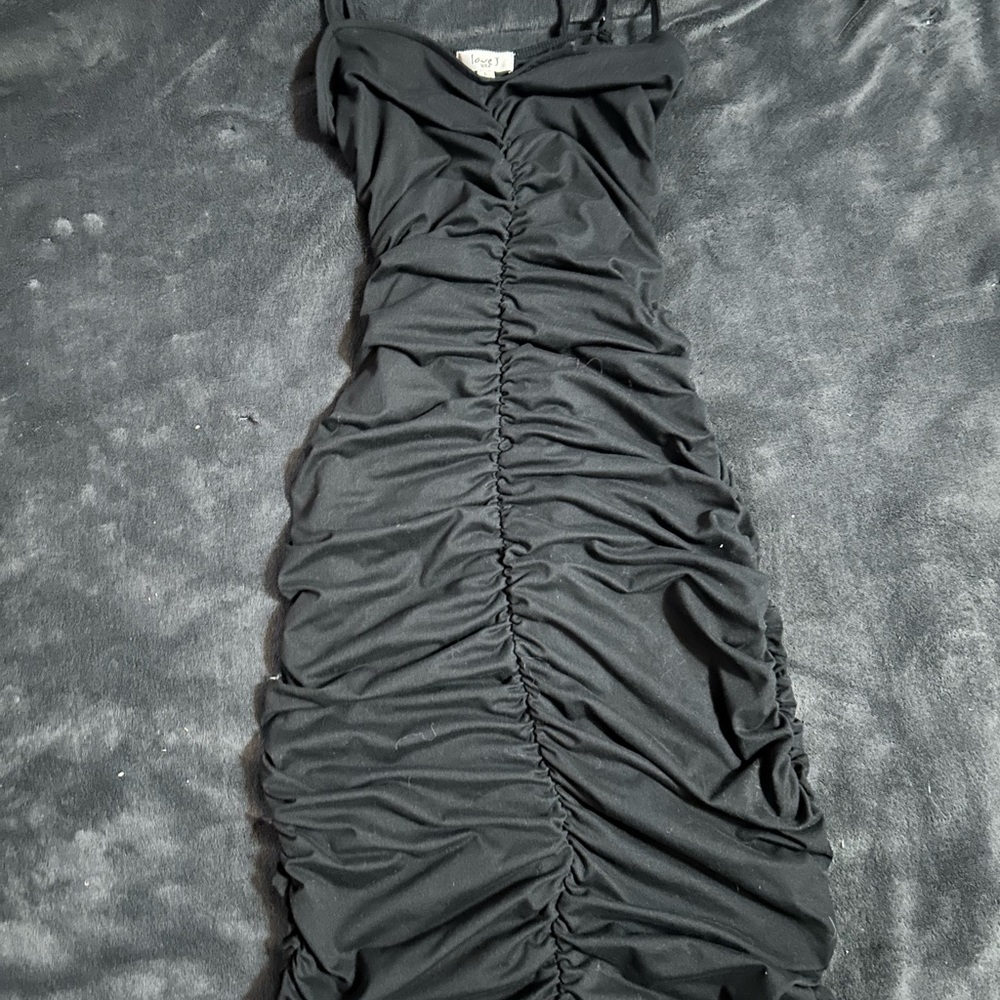 Love J Black One Shoulder Ruched Dress